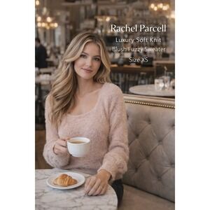 Rachel Parcell Fuzzy Knit Sweater XS Blush Soft Cozy Long Sleeve